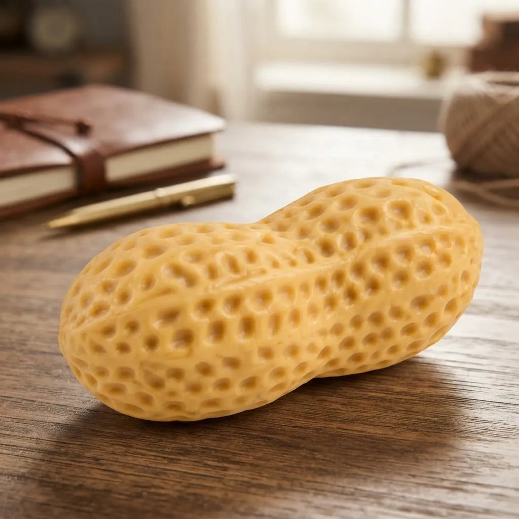 Squishy Maní Crunchy sobre un escritorio con cuaderno