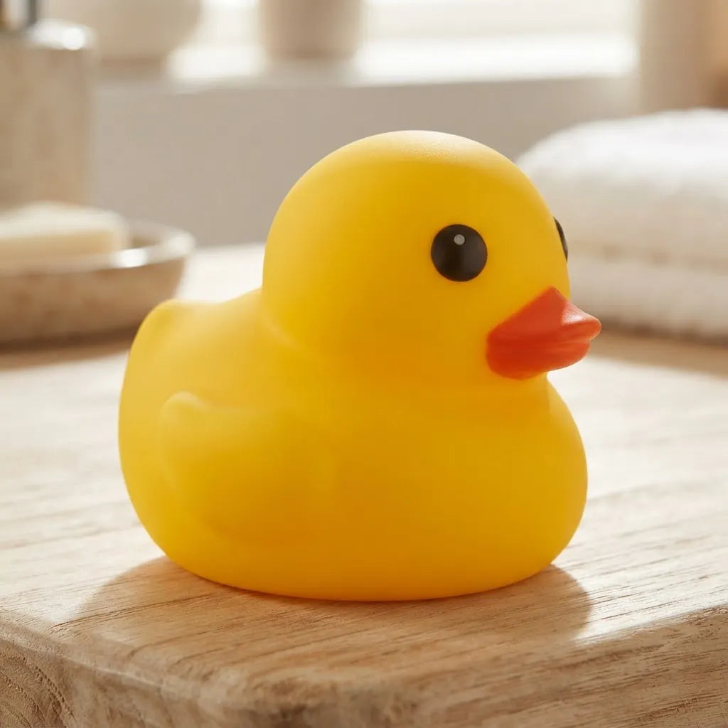 Squishy Pato Jumbo amarillo sobre una mesa