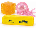 Squishy Box Escritorio Zen con squishy de mantequilla, queso cubo y medusa glitter