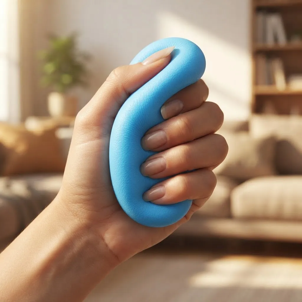 Squishy Jabón Crunchy azul apretado en la mano