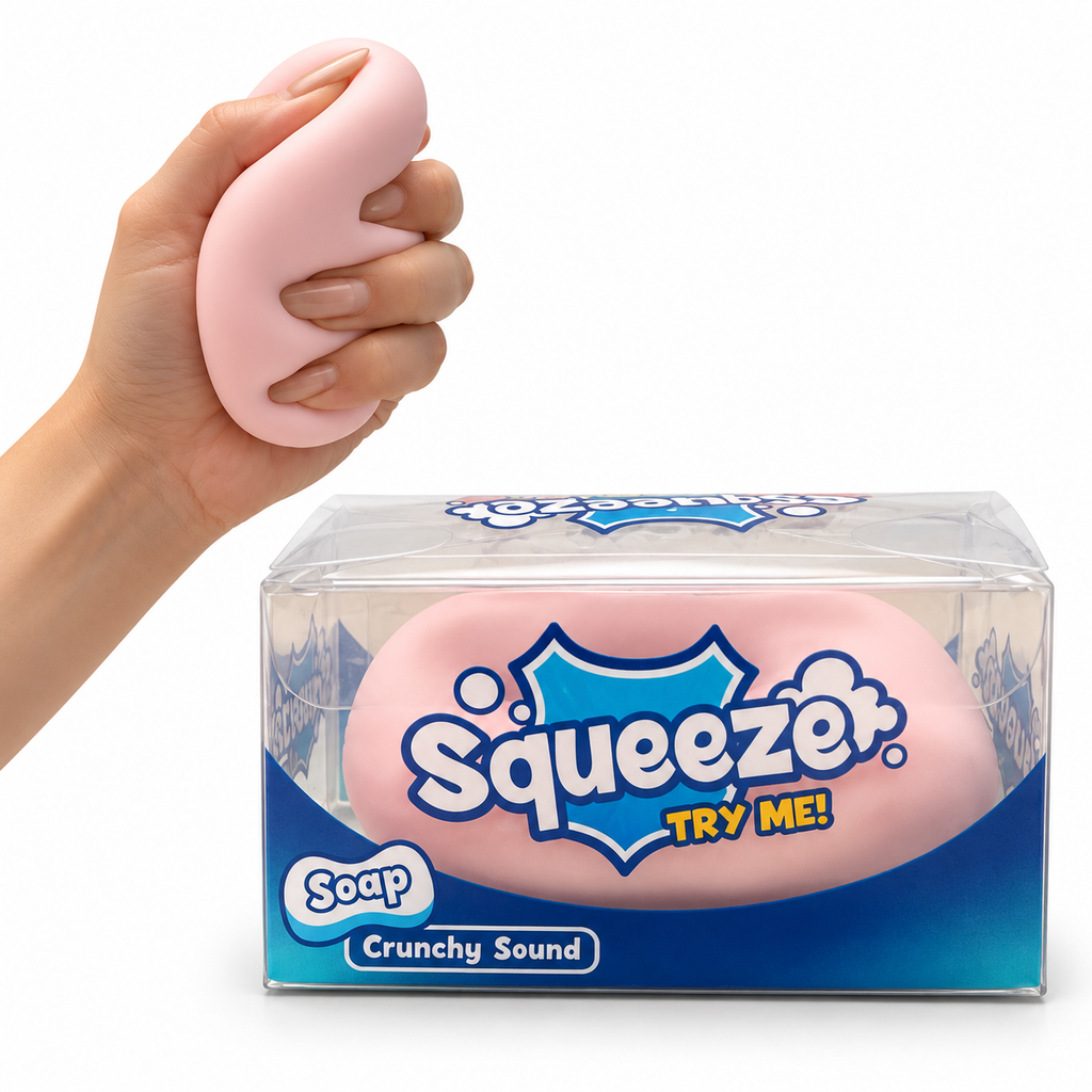 Squishy Jabón Crunchy rosado de Squishy Chile con su caja