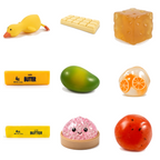 Squishy Box Rellenos completo de 9 productos: fruta Naranja y Chocolate Amarillo