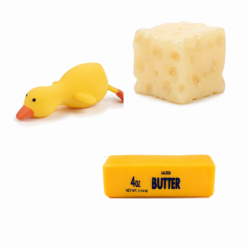 Portada ecommerce Squishy Box Amarillo con Queso Vaselina ampliado, patito y mantequilla originales