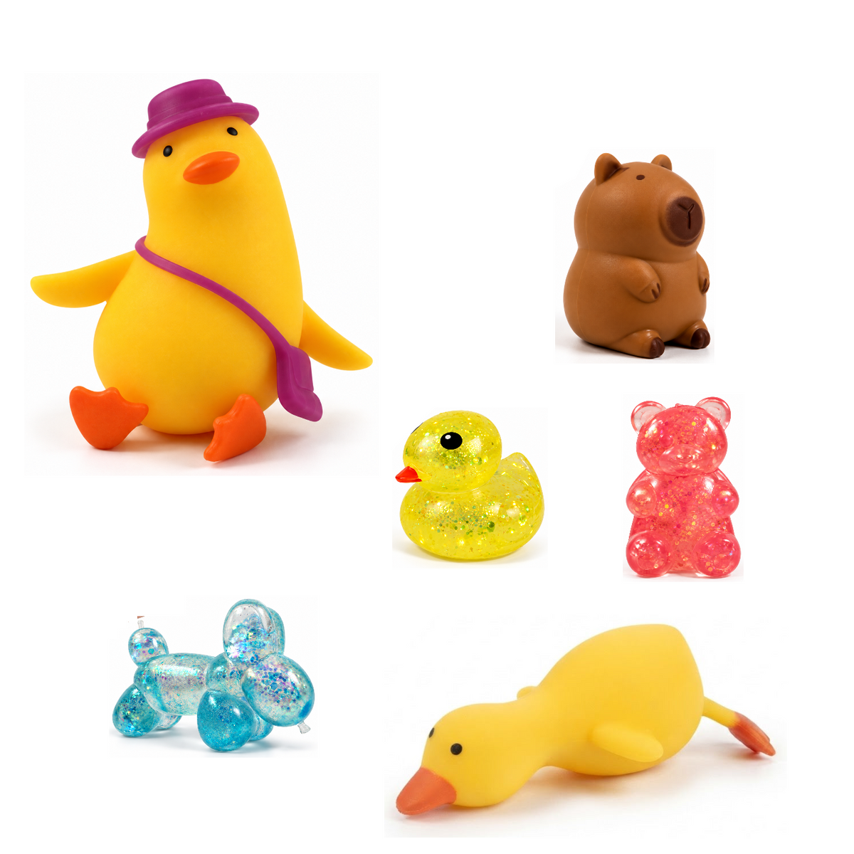 Squishy Box Animal Lover Grande Amarillo / Azul / Rosado — productos originales sobre fondo blanco