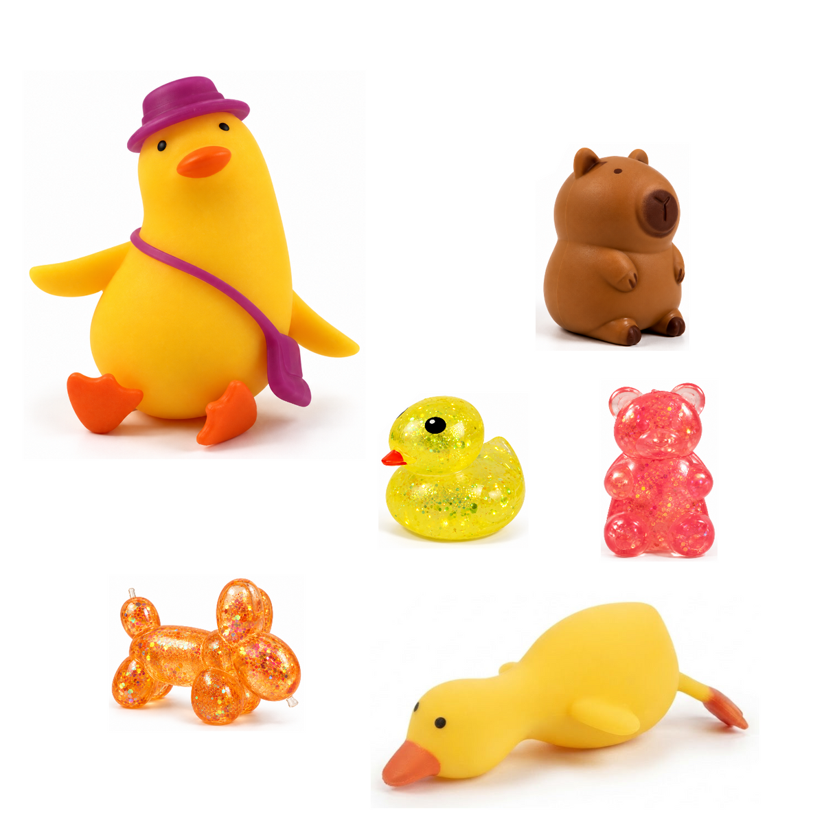Squishy Box Animal Lover Grande Amarillo / Naranjo / Rosado — productos originales sobre fondo blanco
