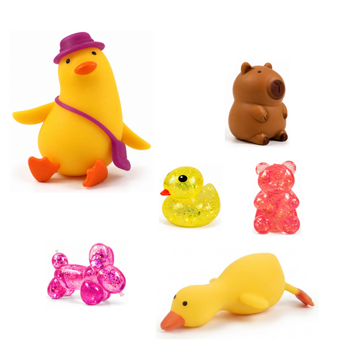 Squishy Box Animal Lover Grande Amarillo / Rosado / Rosado — productos originales sobre fondo blanco