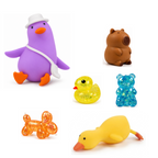 Squishy Box Animal Lover Grande Morado / Naranjo / Azul — productos originales sobre fondo blanco
