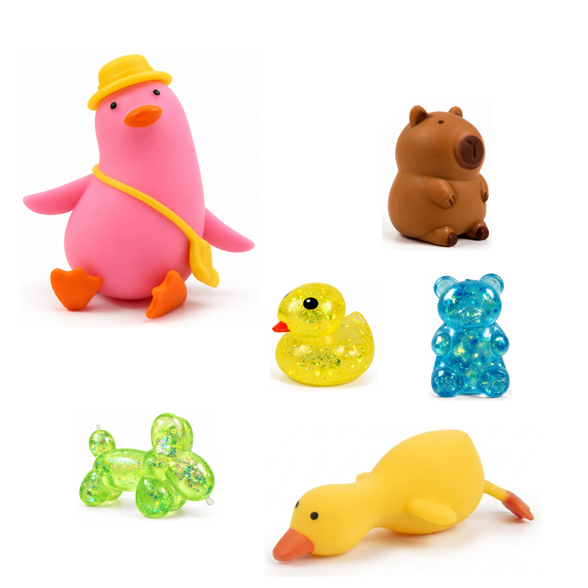 Squishy Box Animal Lover Grande Rosado / Verde / Azul — productos originales sobre fondo blanco