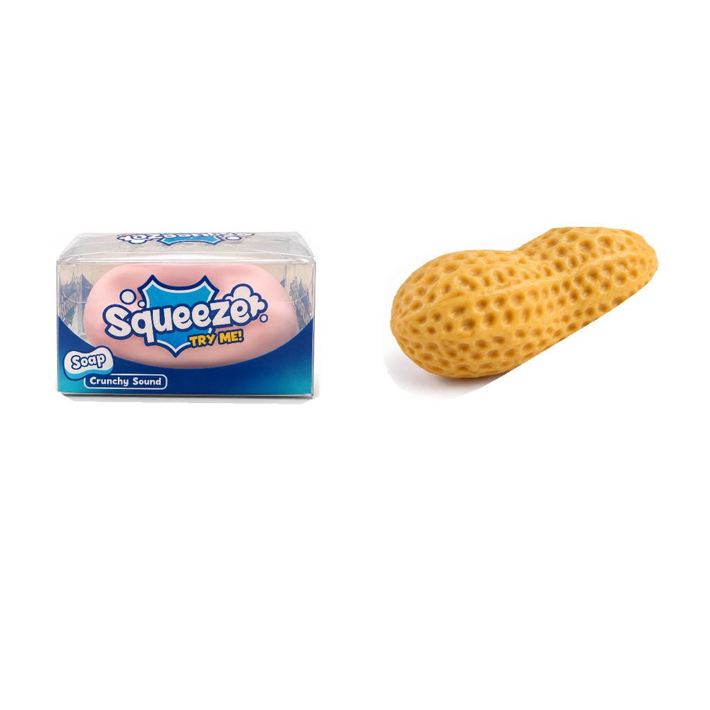 Portada Squishy Box Crunchy Duo Rosado con jabón en su caja y Maní Crunchy