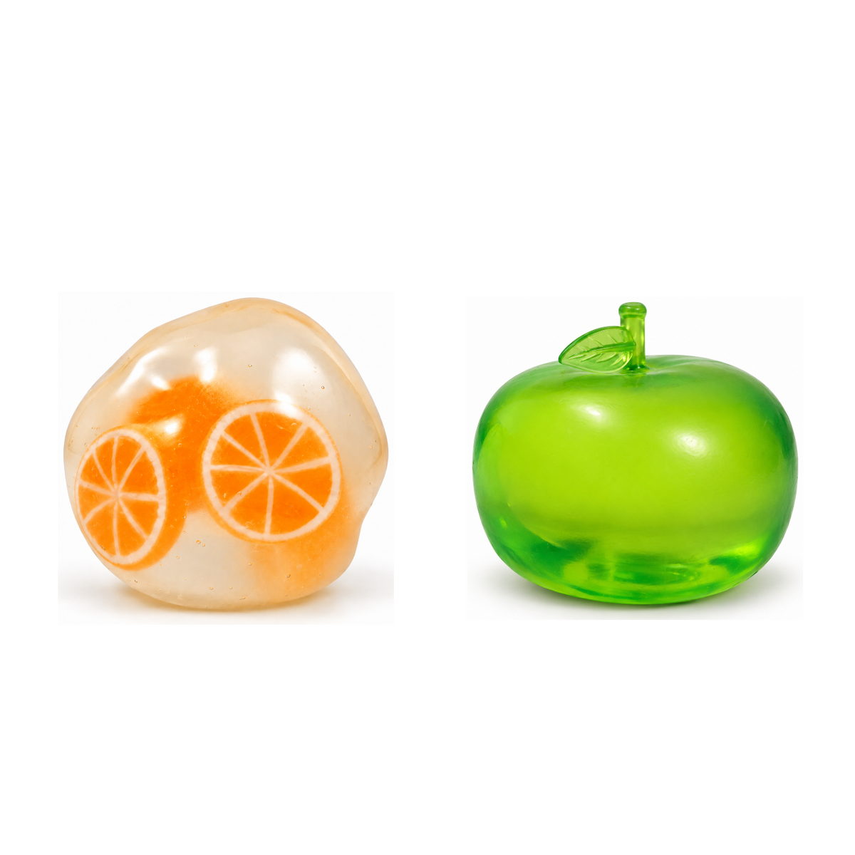 Squishy Box Dúo Frutas Naranja / Verde — productos originales sobre fondo blanco