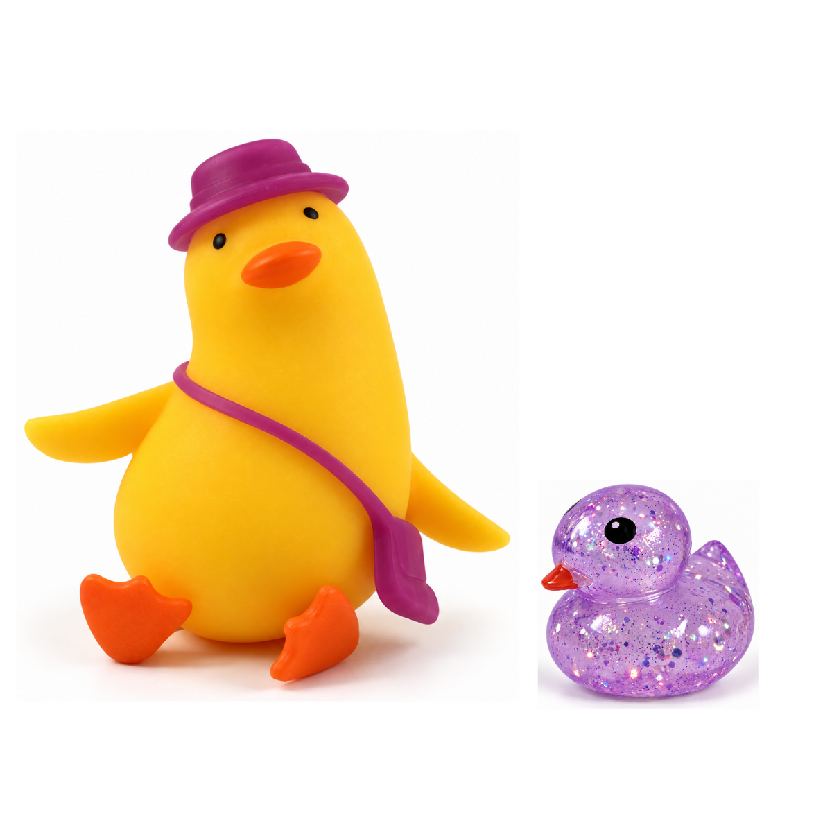 Squishy Box Dúo Patitos Amarillo / Morado — productos originales sobre fondo blanco