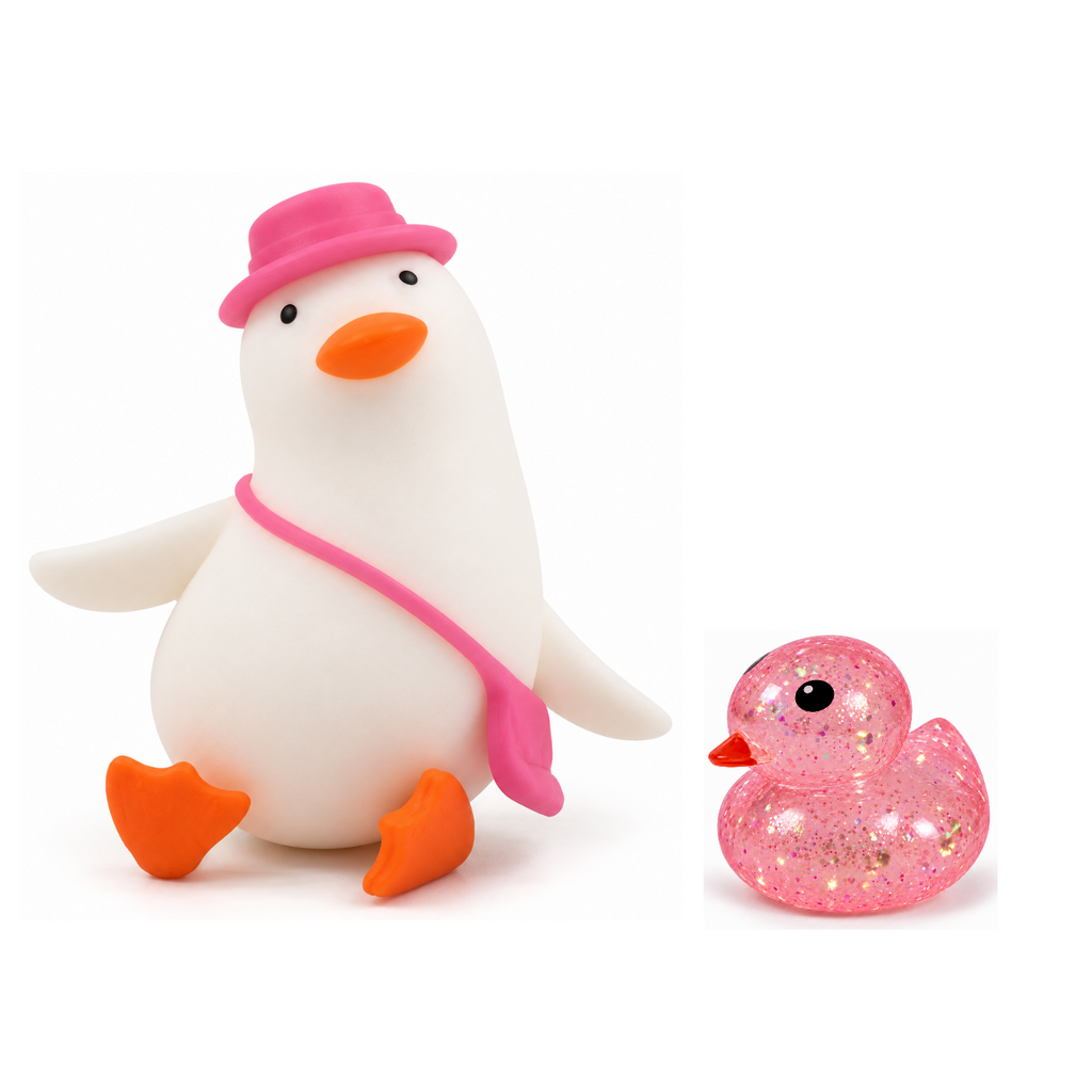 Squishy Box Dúo Patitos Blanco / Rosado — productos originales sobre fondo blanco