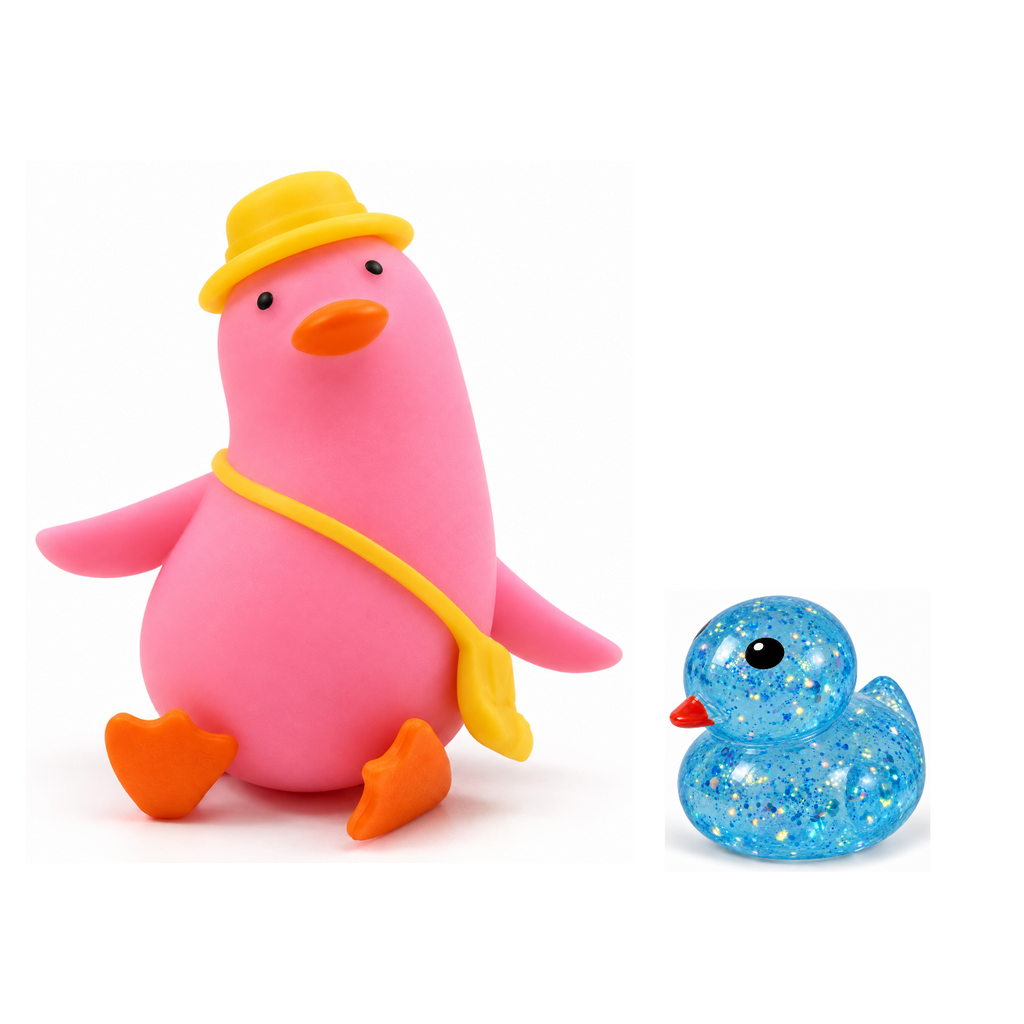 Squishy Box Dúo Patitos Rosado / Azul — productos originales sobre fondo blanco
