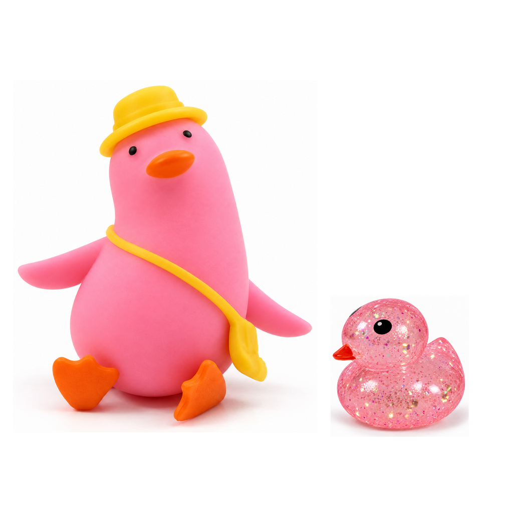 Squishy Box Dúo Patitos Rosado / Rosado — productos originales sobre fondo blanco